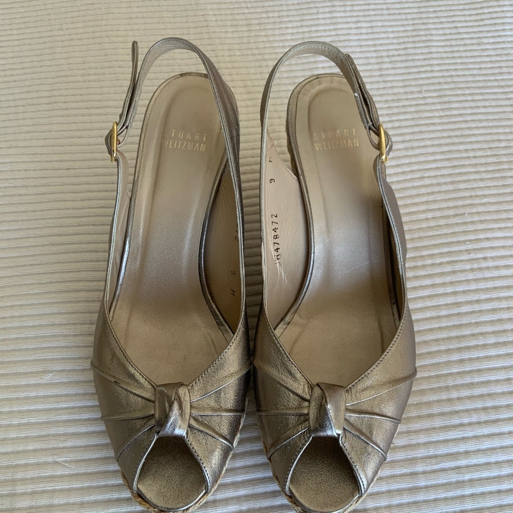 Stuart Weitzman Gold Peep-Toe Heels